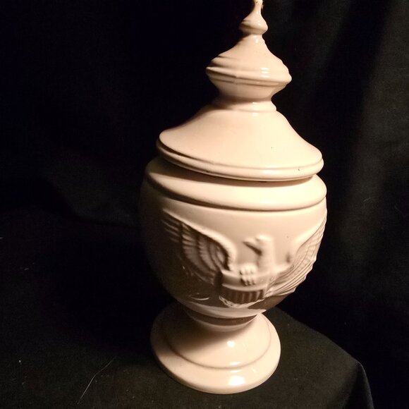 Vintage Cream Ceramic Lidded Urn With Embossed Eagle Design - Picture 5 of 9